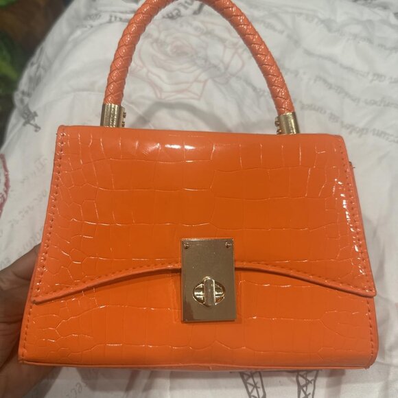 Neiman Marcus Orange Crocodile-Embossed Mini PU Leather Crossbody Bag - Picture 2 of 4